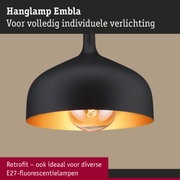 Zwarte metalen hanglamp Embla met warm licht voor individuele verlichting en E27 lampen