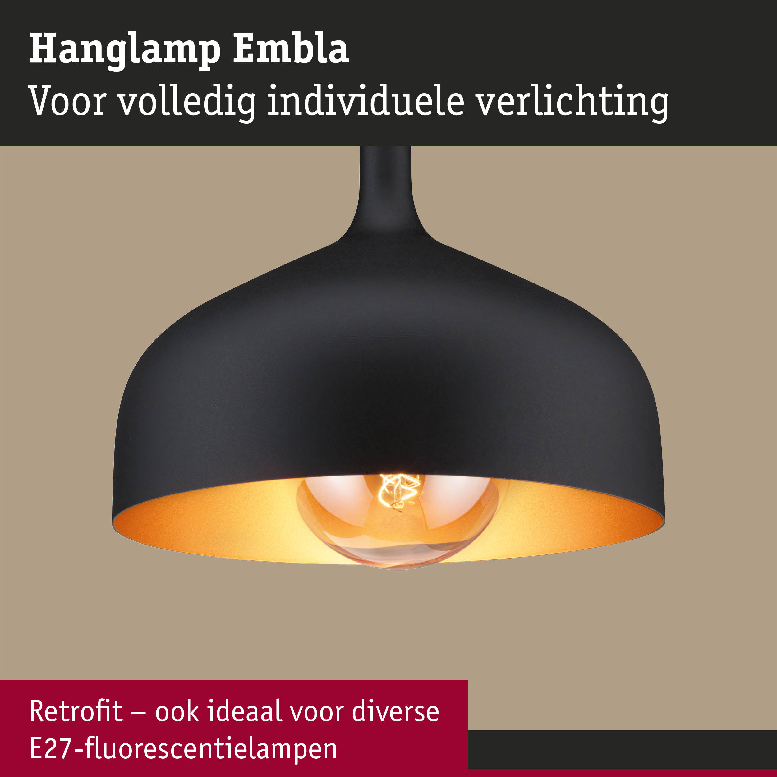 Zwarte metalen hanglamp Embla met warm licht voor individuele verlichting en E27 lampen