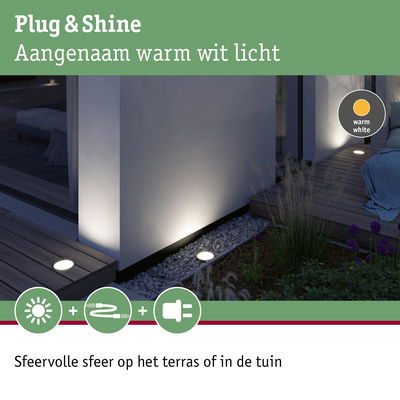 Warm wit LED grondspot set voor terras en tuin met sfeervol licht