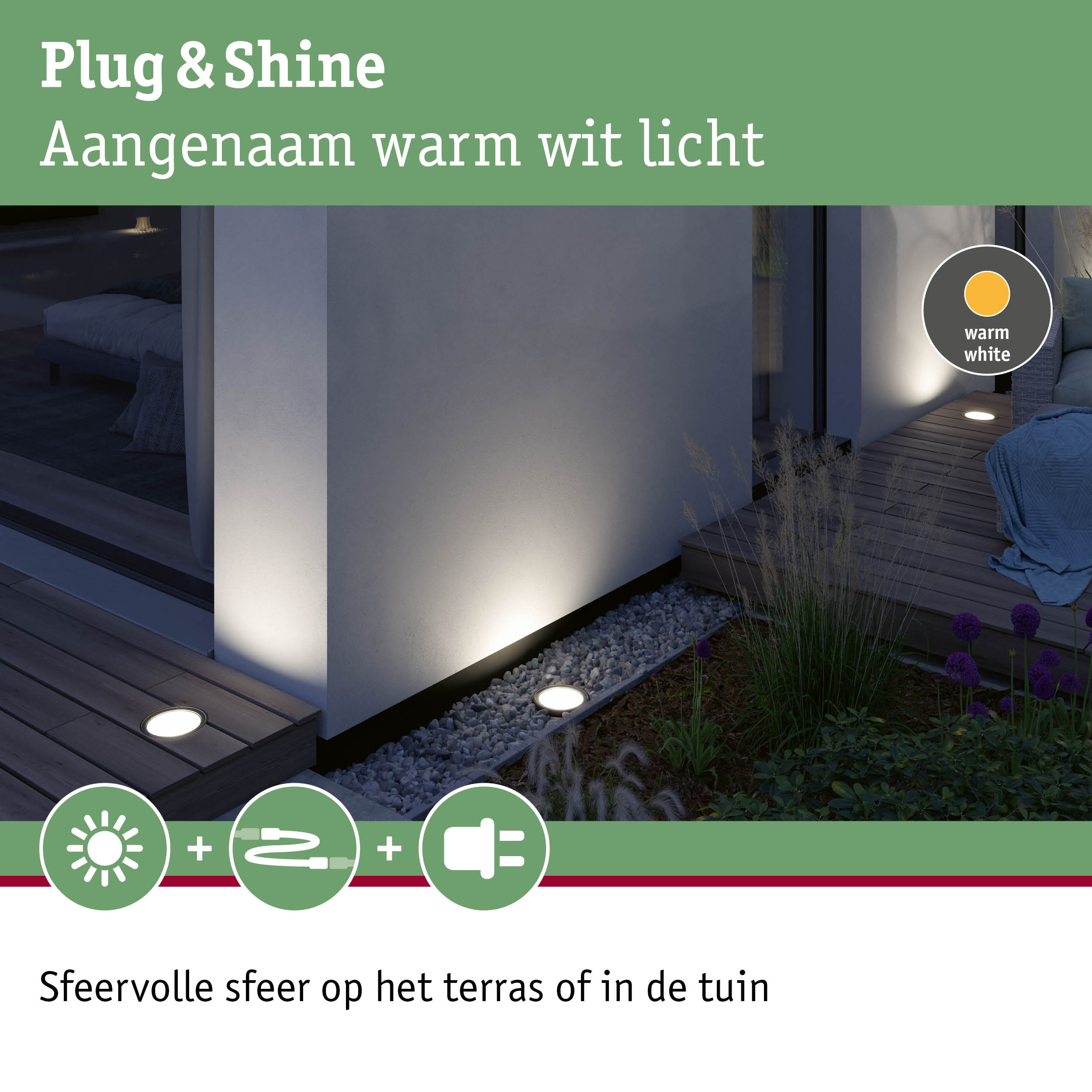 Buitenverlichting met warm wit licht voor terras en tuin, energiezuinige LED-lamp