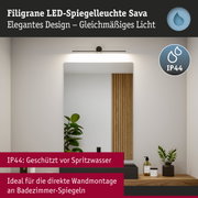 Filigrane LED-Spiegelleuchte Sava in Schwarz mit IP44 Schutz für Badezimmerwandmontage