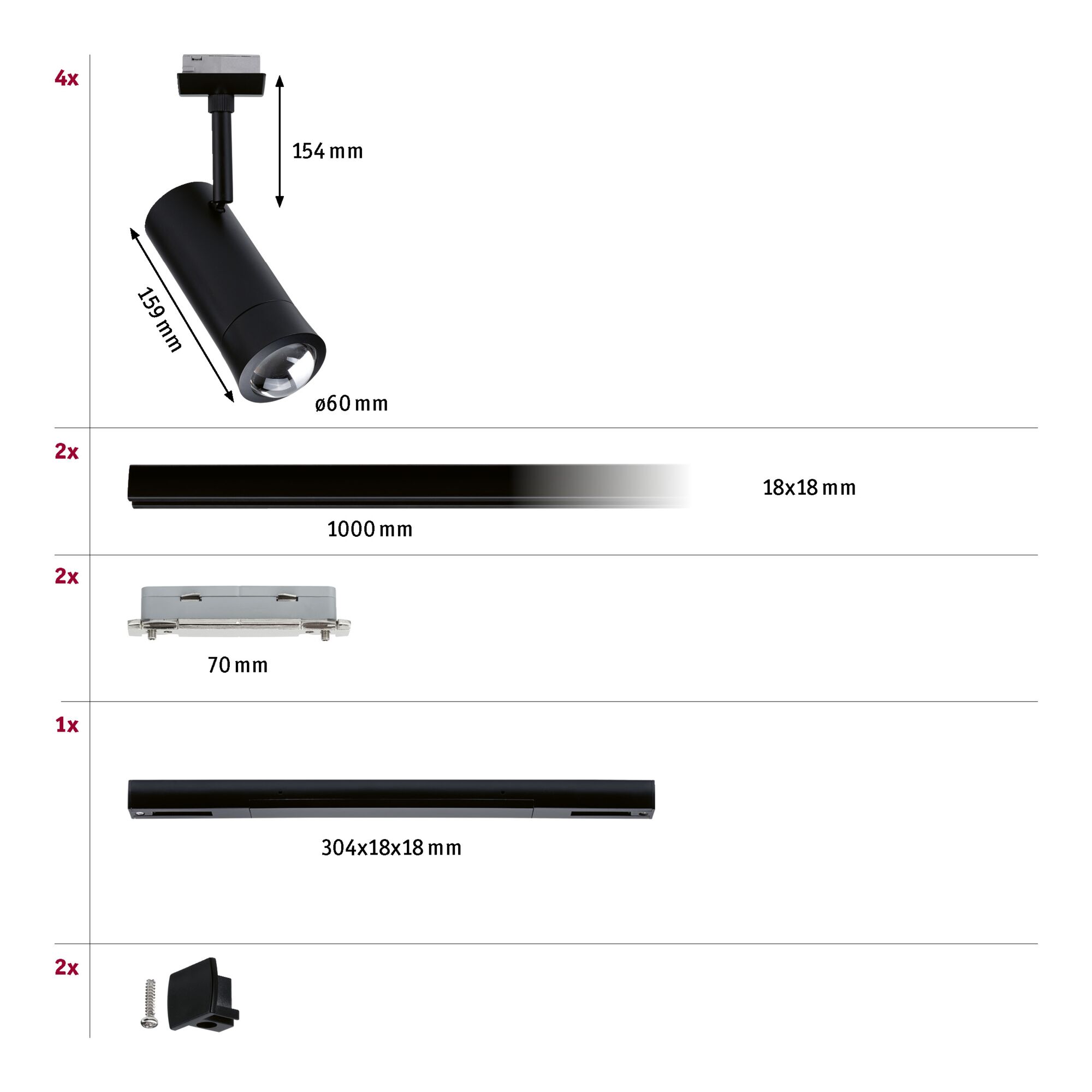 URail Kolejnicový reflektor Smart Home Zigbee Tarie Středové napájení 4x4,5W 230V Černá matná