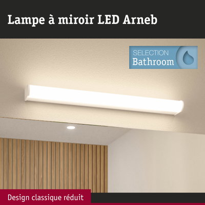Lampe miroir LED Arneb blanche au design classique pour éclairage de salle de bain