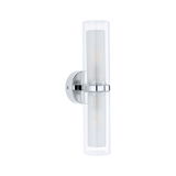 Modern chrome wall light with cylindrical transparent glass for indoor lighting