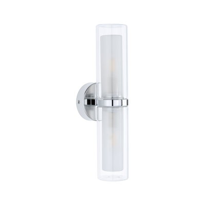 Moderne chromen wandlamp met cilindrisch transparant glas voor binnenverlichting