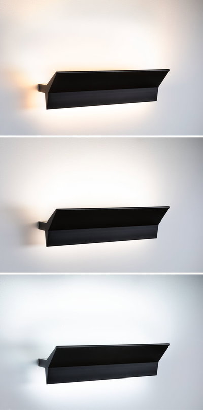 Applique murale moderne en aluminium noir avec éclairage LED blanc chaud indirect pour intérieur