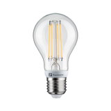 Clear glass LED bulb with visible yellow filaments and E27 base for energy-efficient lighting