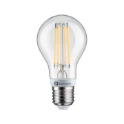 LED-Glühbirne aus klarem Glas mit sichtbaren gelben Filamenten und E27-Fassung für energiesparende Beleuchtung