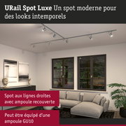 Spot URail Luxe moderne en argent avec lignes droites et ampoule LED GU10 pour éclairage salon