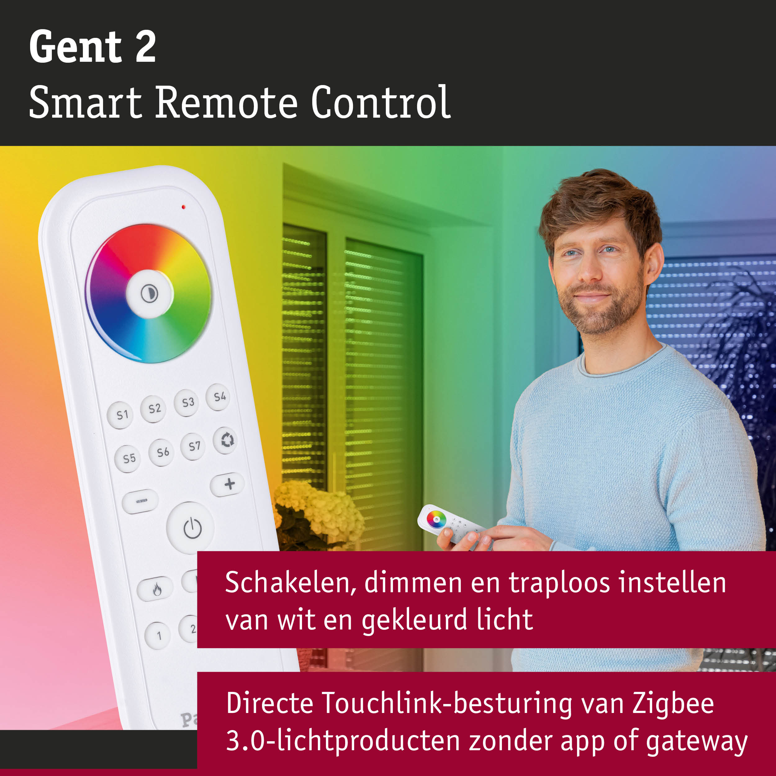 Witte Gent 2 Smart Remote Control met kleurenwiel voor het regelen van lichtkleur en helderheid