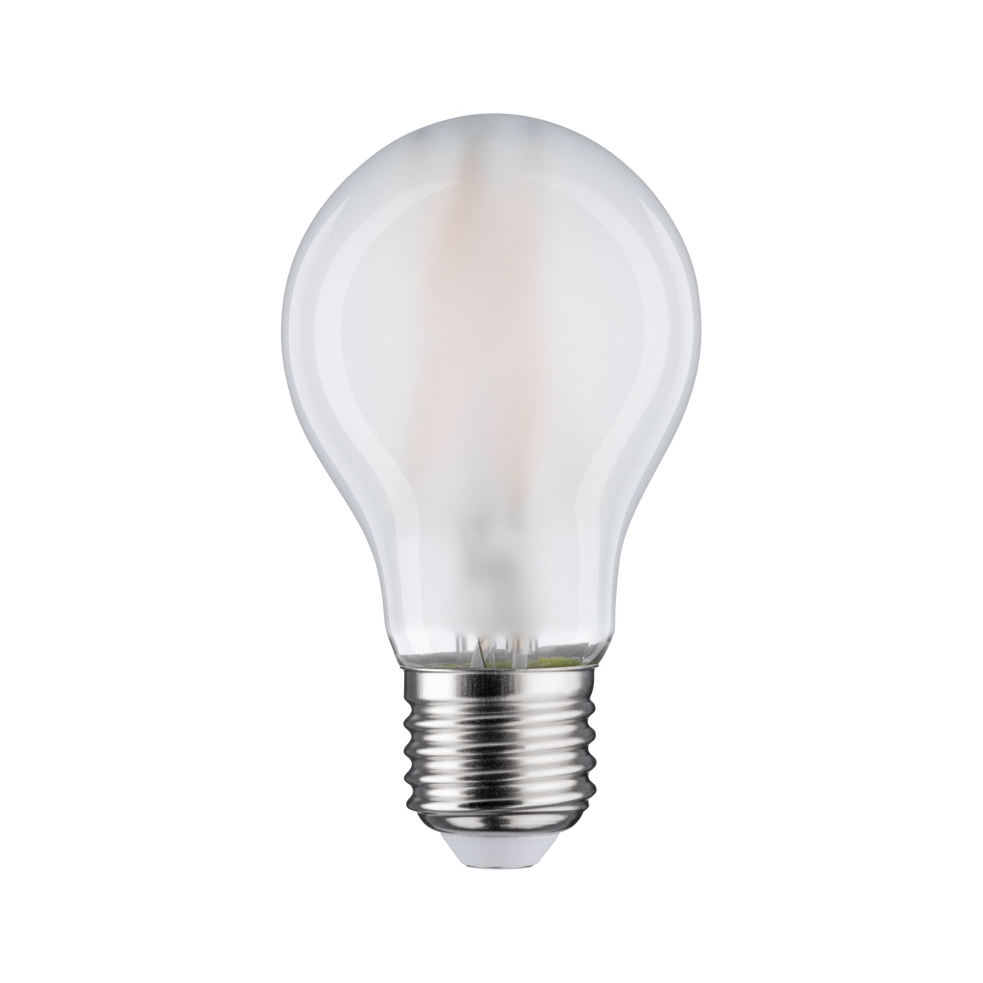 Mat witte LED-lamp met E27-fitting van glas en metaal voor energiezuinige verlichting
