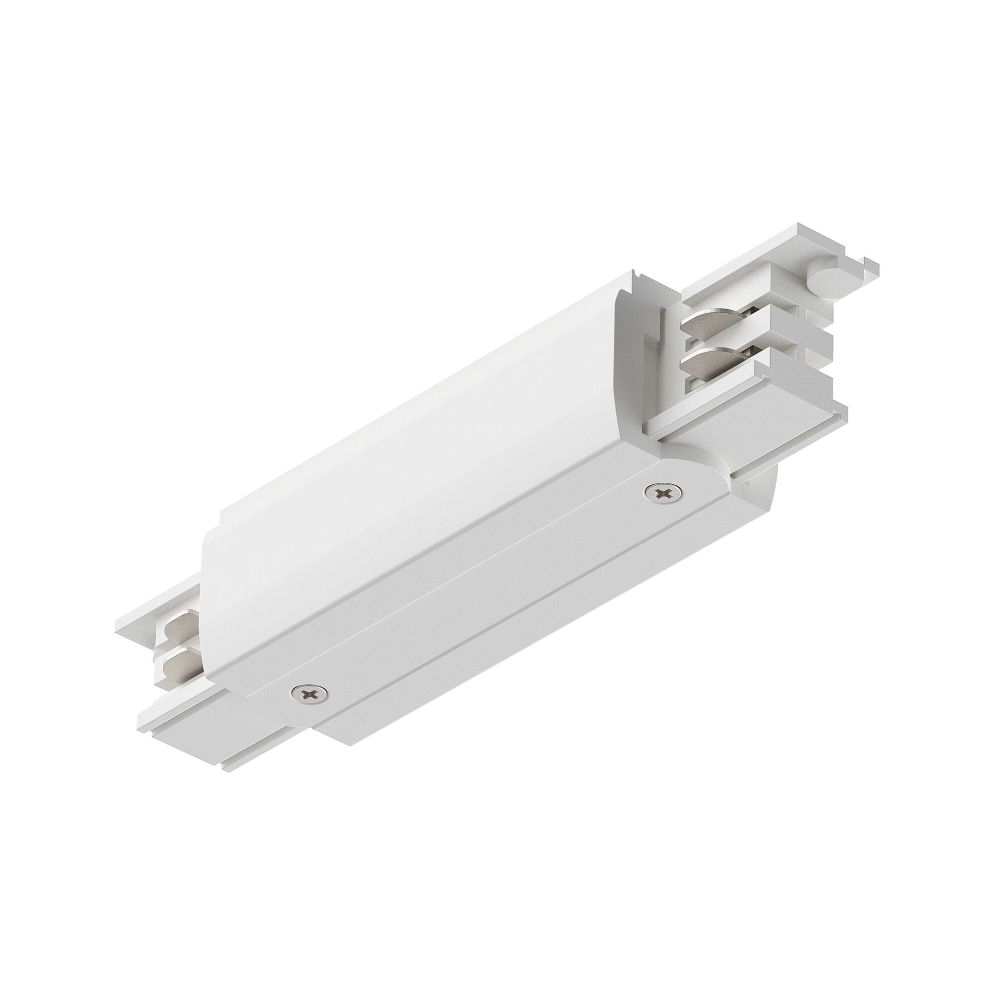 Witte aluminium connector voor rails met schroeven voor eenvoudige montage