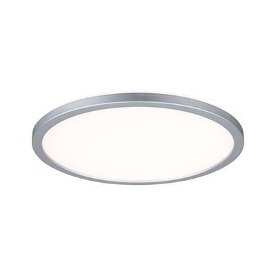 Round LED ceiling light with silver aluminium frame and white diffuser for modern room lighting