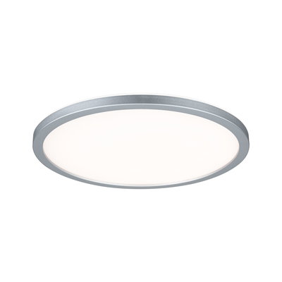 Round LED ceiling light with silver aluminium frame and white diffuser for modern room lighting