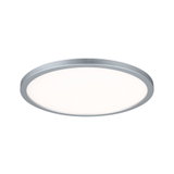 Round LED ceiling light with silver aluminium frame and white diffuser for modern room lighting