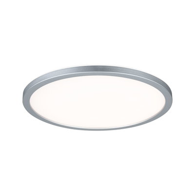 Round LED ceiling light with silver aluminium frame and white diffuser for modern room lighting