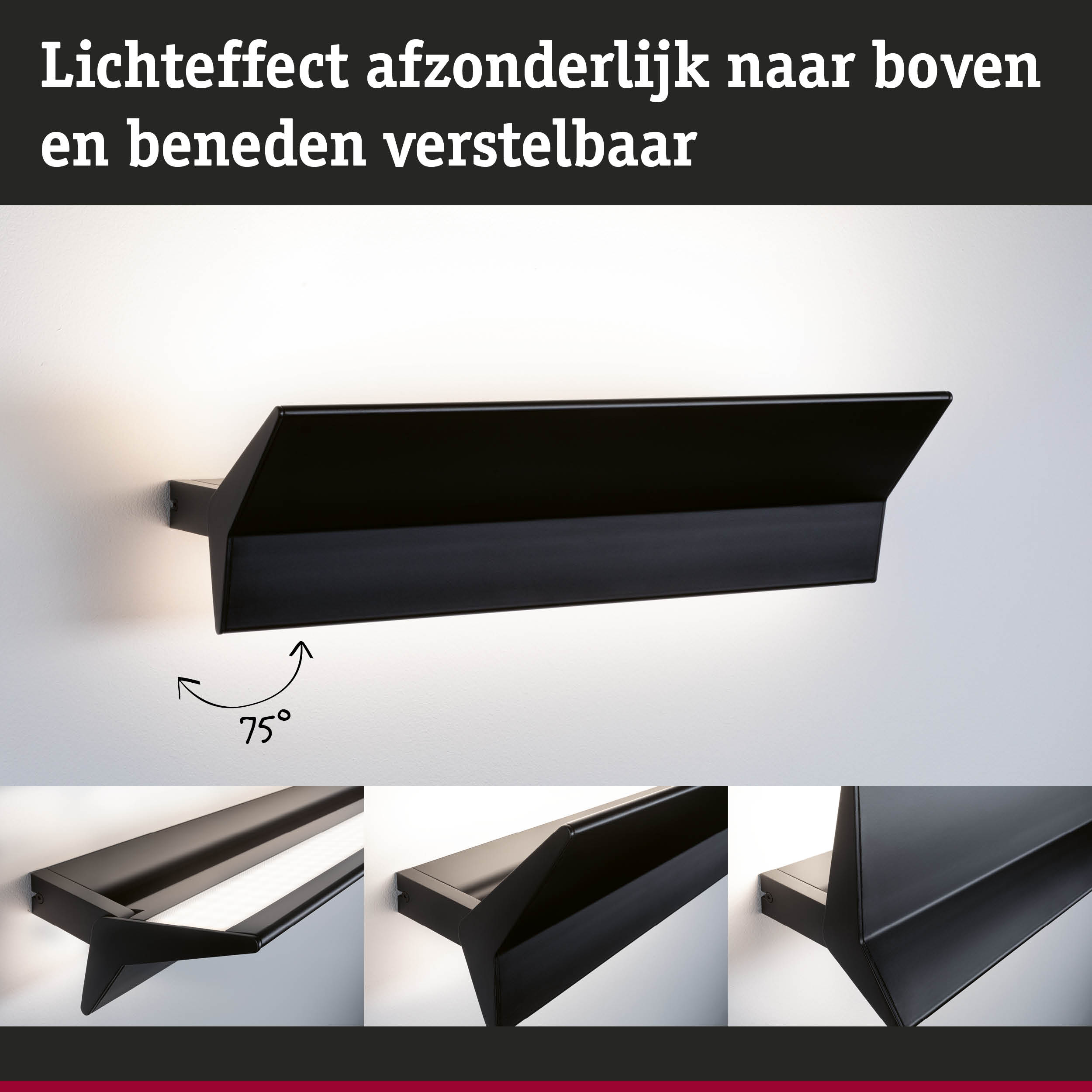 Zwarte metalen LED-wandlamp met verstelbaar licht naar boven en beneden voor modern interieur