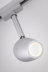 Moderner LED-Strahler aus silbernem Aluminium mit rundem Leuchtkopf für flexible Beleuchtung