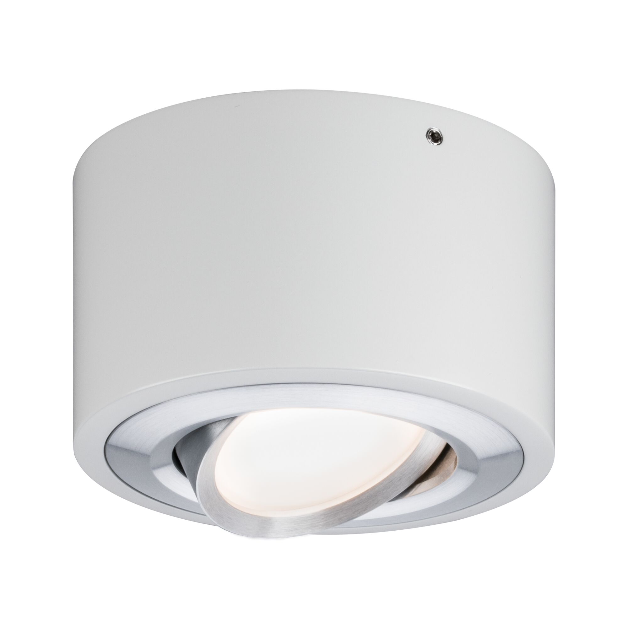 Ronde witte metalen plafondlamp met verstelbare LED-spot en aluminium ring voor woonruimtes