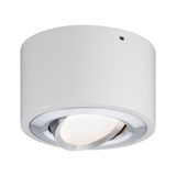 Rund hvid metal loftslampe med justerbar LED-spot og aluminiumsring til opholdsrum
