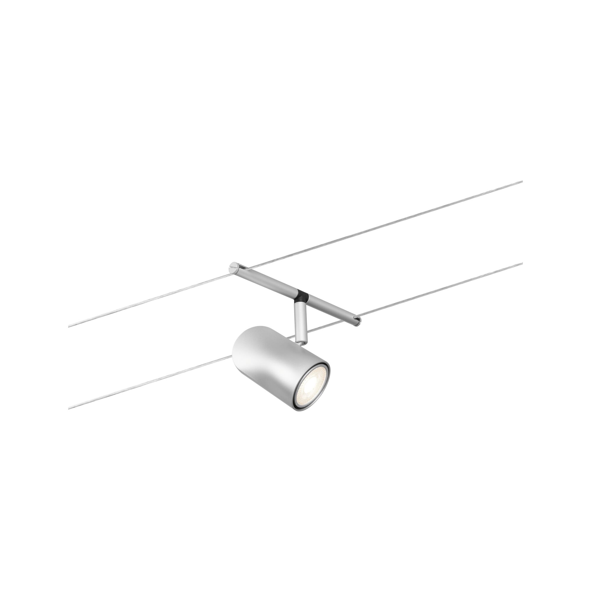 Moderner silberner LED-Seilstrahler aus Metall für flexible Beleuchtung im Wohnraum