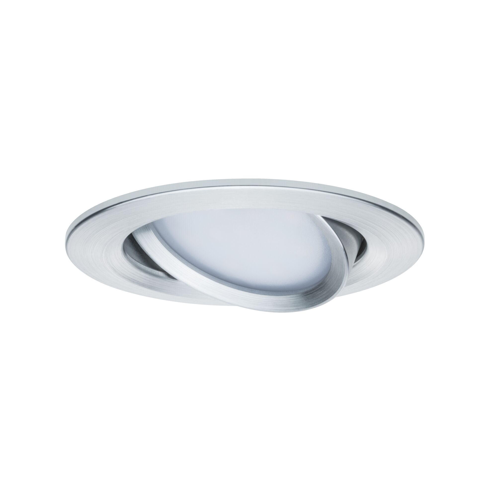 Runder Einbaustrahler aus gebürstetem Aluminium in Silber mit weißem Diffusor für LED-Beleuchtung