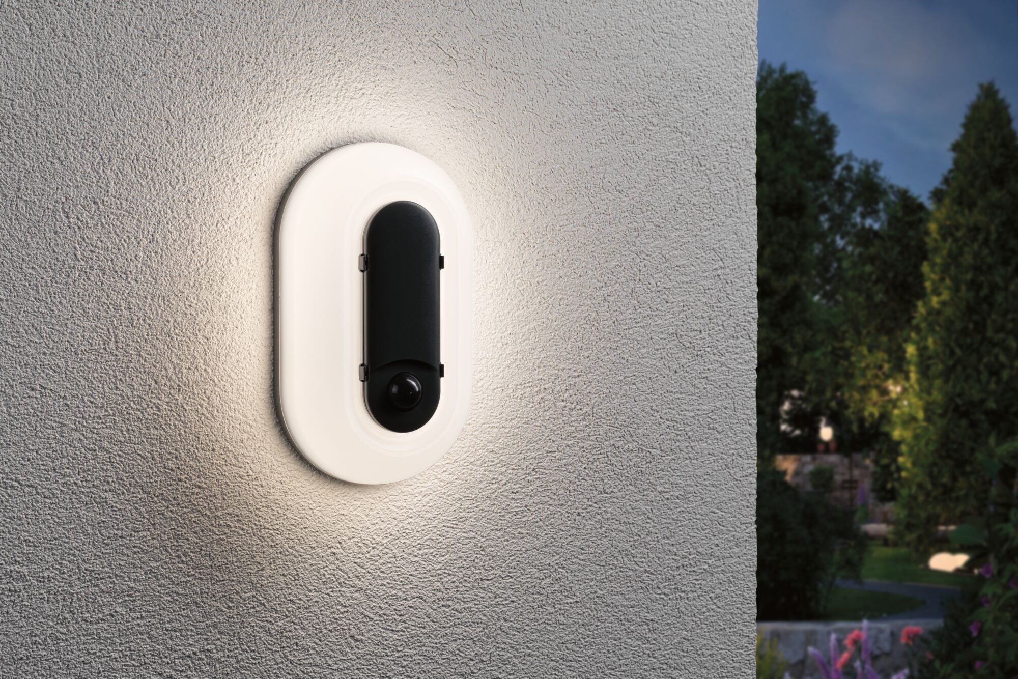 LED-wandarmatuur voor buiten Elunor incl. bewegingsmelder IP65 langwerpig 122x212mm 2200 - 4000K 18,5W 1445lm 230V Antraciet/Wit Polycarbonaat