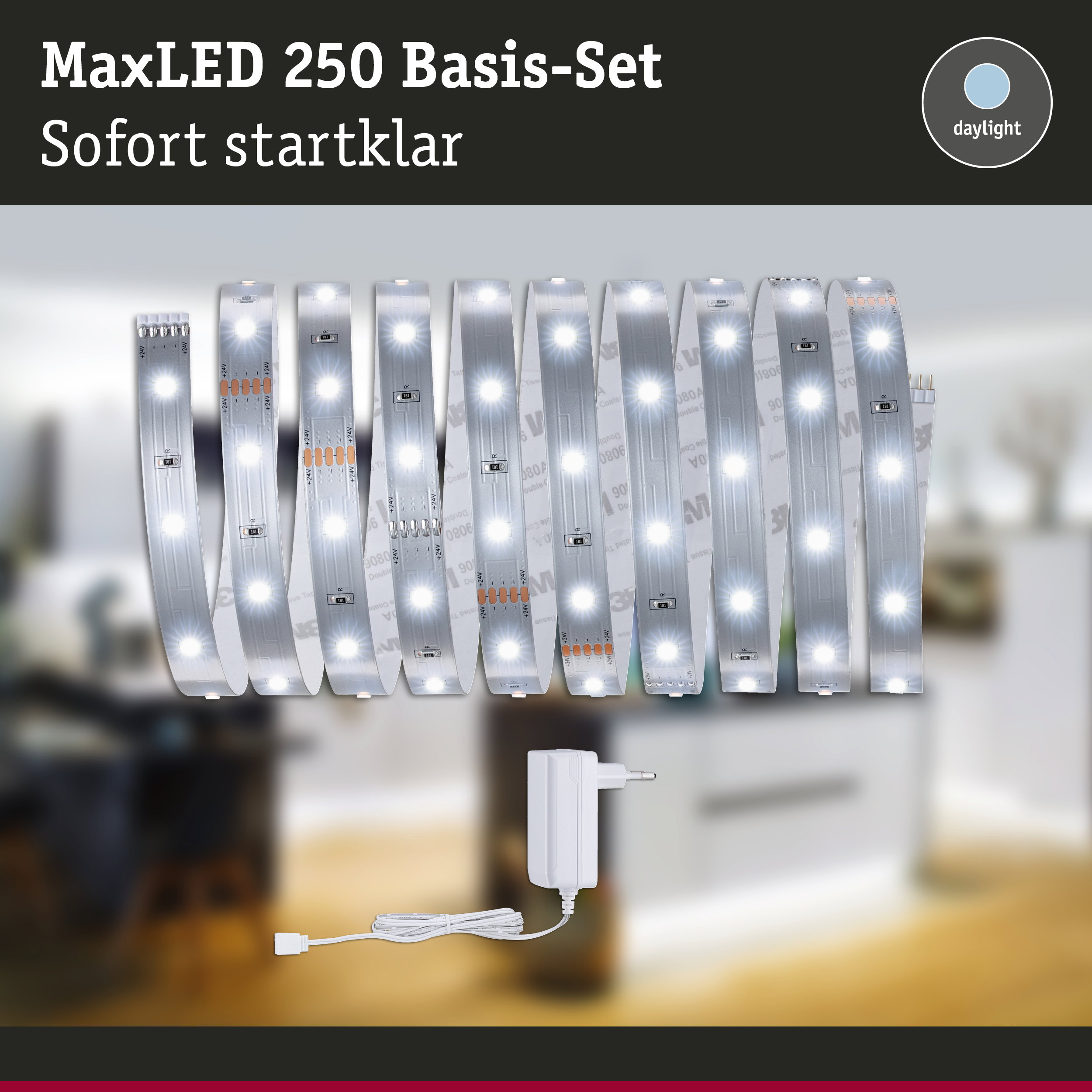 MaxLED 250 Basis-Set mit flexiblen LED-Streifen in Tageslichtweiß und Netzteil für einfache Installation