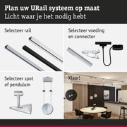 Modulair URail railsysteem in zwart en wit met spots en connectoren voor flexibele LED-verlichting