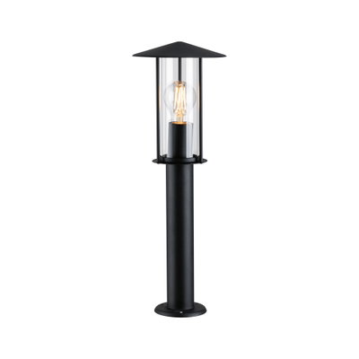 Schwarze Außenleuchte aus Metall mit klarem Glas und sichtbarer Glühbirne für Gartenbeleuchtung