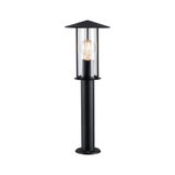 Sort udendørslampe i metal med klart glas og synlig pære til havebelysning