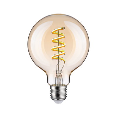 Ampoule LED ronde avec filament en spirale couleur ambre pour éclairage décoratif et économie d'énergie