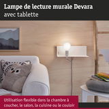 Lampe murale Devara blanche avec tablette en métal et lumière chaude pour éclairage flexible intérieur