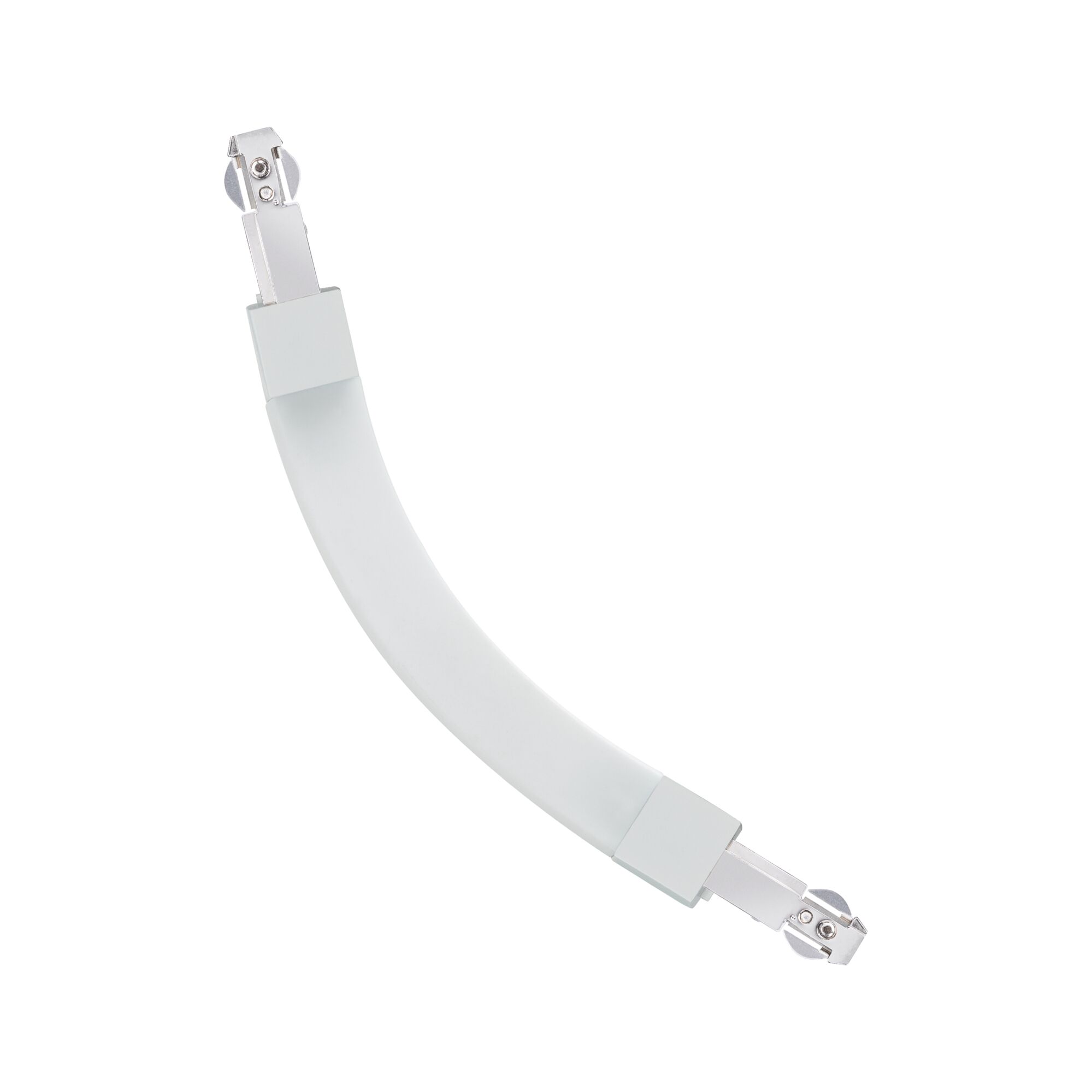 Curved white connector cable with metal ends for track lighting systems, lighting accessory