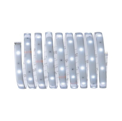 Flexible LED strip light with white LEDs and adhesive backing for versatile lighting applications
