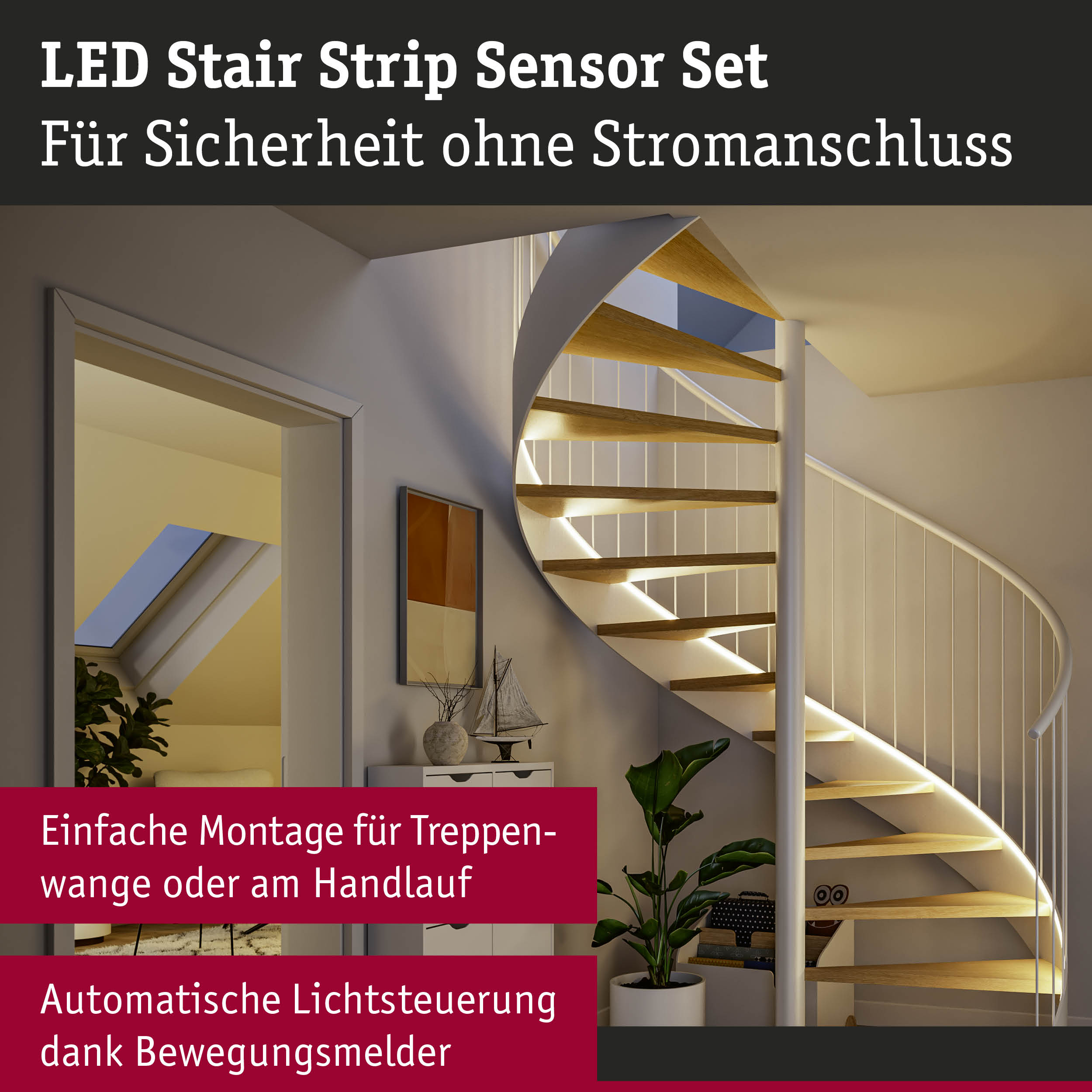 LED Treppenbeleuchtung mit Sensor für automatische Lichtsteuerung ohne Stromanschluss