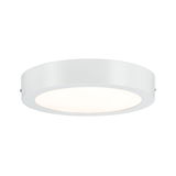 Round white metal LED ceiling light with warm white illumination for modern interiors