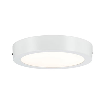 Ronde witte metalen LED-plafondlamp met warm wit licht voor moderne interieurs