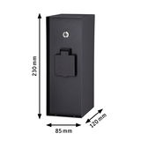 Zwart rechthoekig metalen behuizing met beschermkap, afmetingen 230x85x120 mm voor elektrische installatie