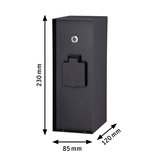 Zwart rechthoekig metalen behuizing met beschermkap, afmetingen 230x85x120 mm voor elektrische installatie