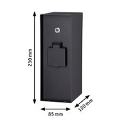 Sort rektangulært metalhus med beskyttelsesdæksel, mål 230x85x120 mm til elektrisk installation