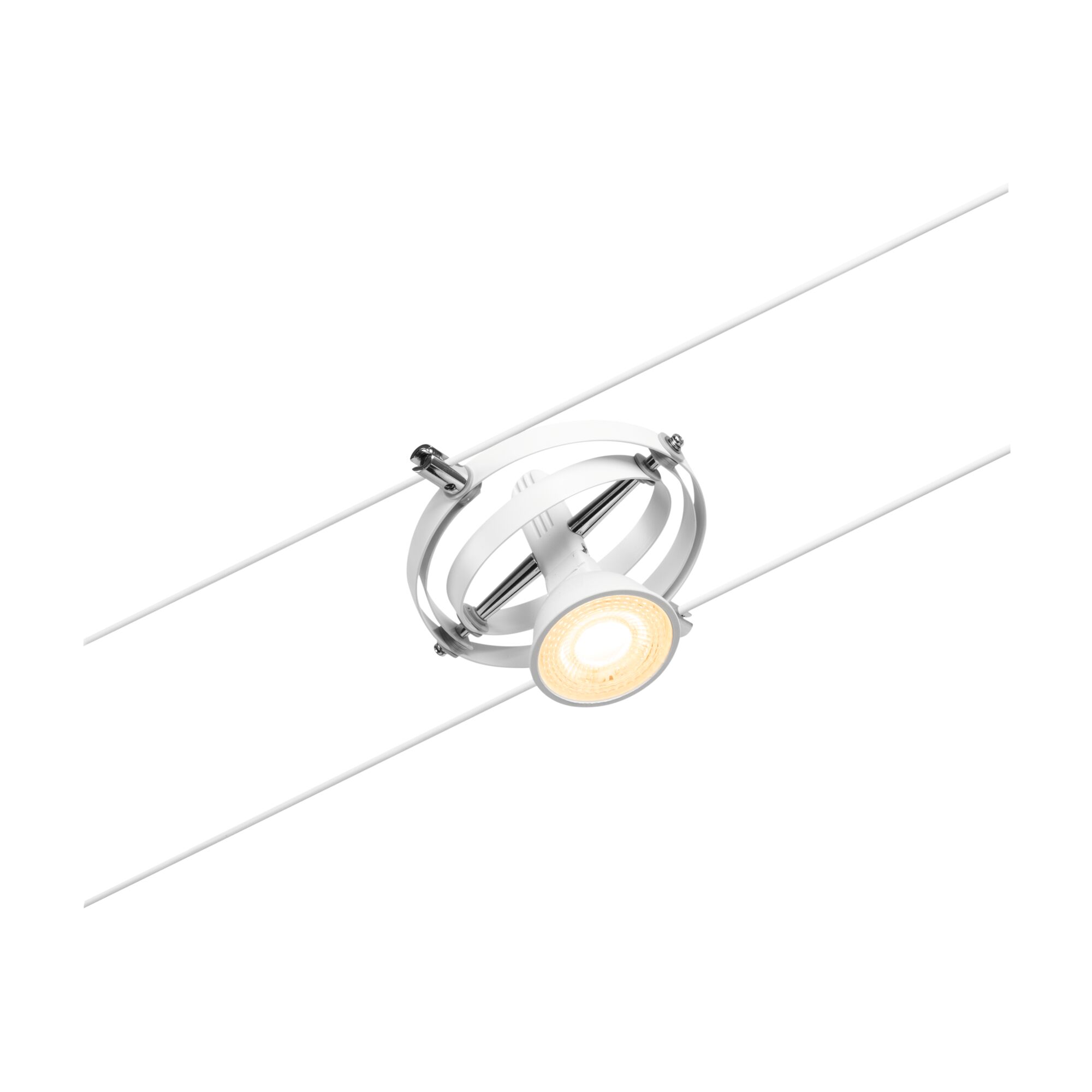 White LED cable spotlight with round metal mount for flexible lighting systems