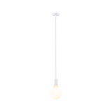 White pendant light with ribbed glass bulb, modern design for living spaces lighting.