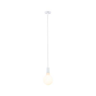 White pendant light with ribbed glass bulb, modern design for living spaces lighting.