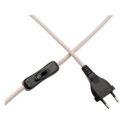 Beige tekstilkabel med sort tænd/sluk-knap og Euro-stik til belysning og elektronik.