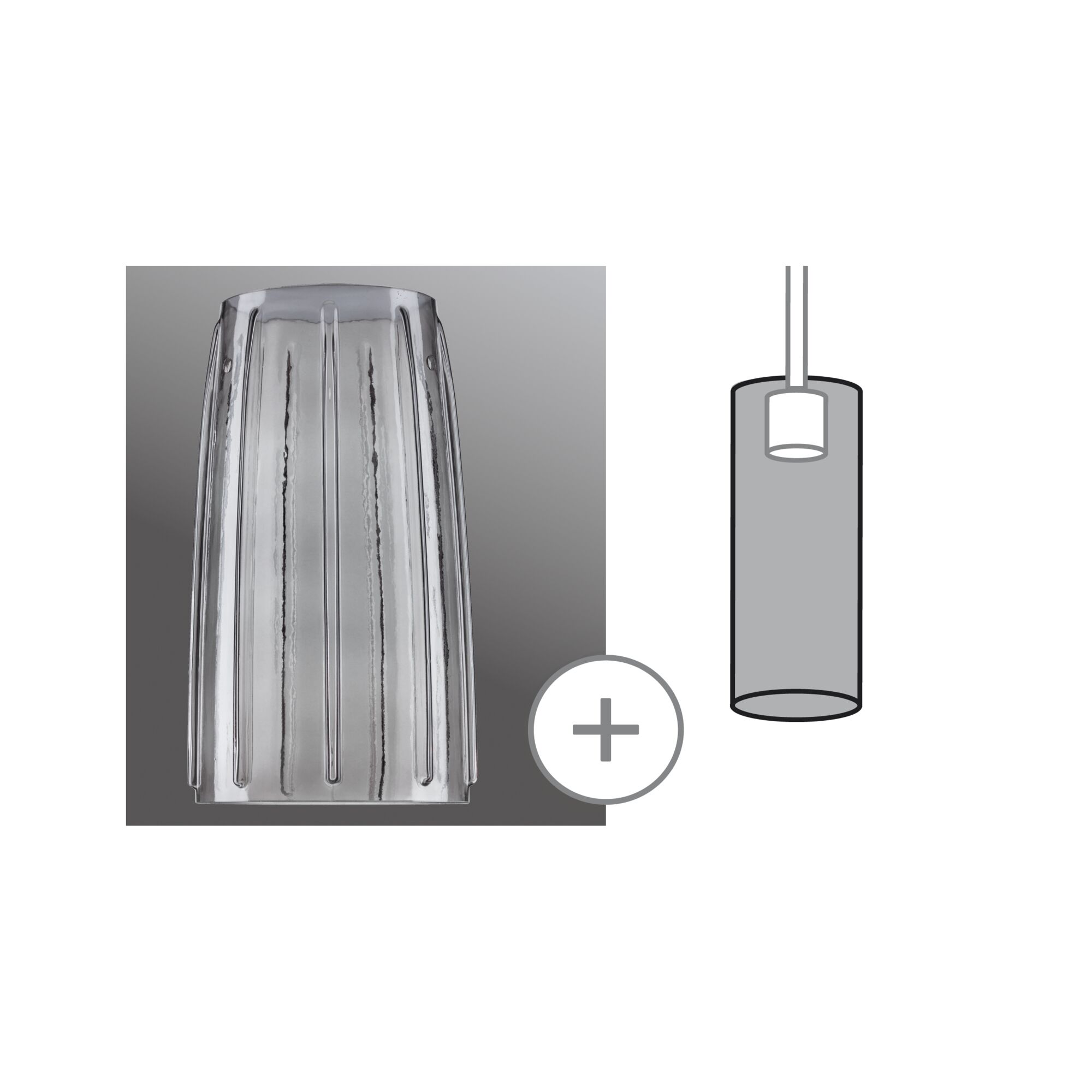 URail Kap 2Easy Drio 152mm Rookglas Transparante glazen lampenkap met verticale lijnen, geschikt voor hanglamp, verlichtingsaccessoire