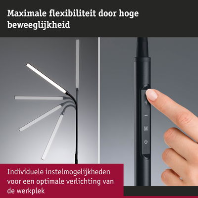 Flexibele zwarte LED-bureaulamp met dimbare bediening voor optimale werkplekverlichting en aanpassing