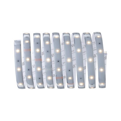 Flexible LED strip light with warm white LEDs and adhesive backing for versatile lighting solutions.