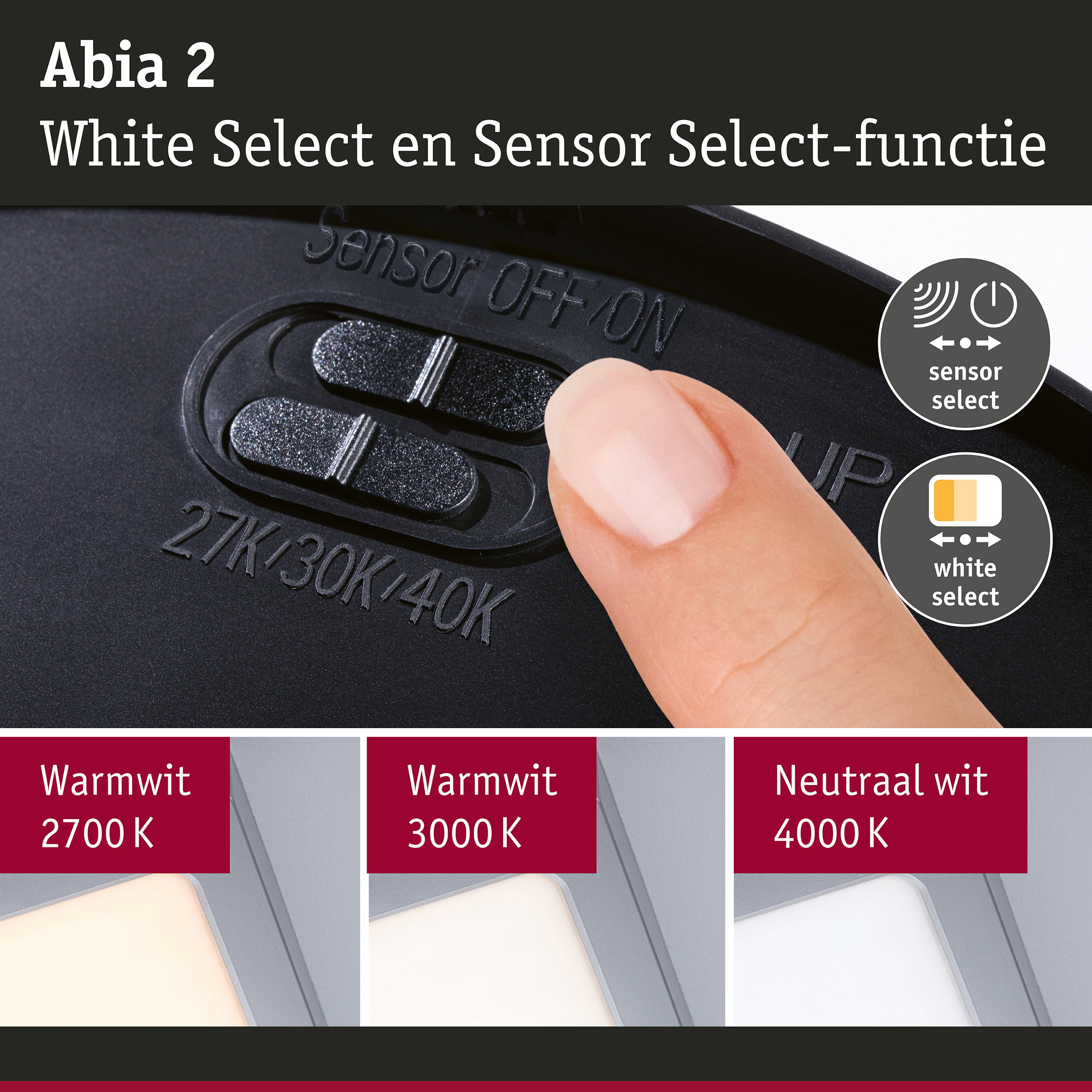 LED-paneel Abia 2 White Select Schemergestuurde bewegingsmelder (HF) hoekig 170x170mm 9,5W 1100lm White Select Chroom mat