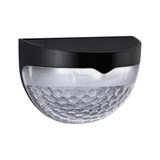 Half-round outdoor wall light with clear glass and black plastic housing for garden lighting